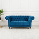 Chester Blue Plush Velvet Soft Fabric Chesterfield Sofa - Pendle Village Furniture
